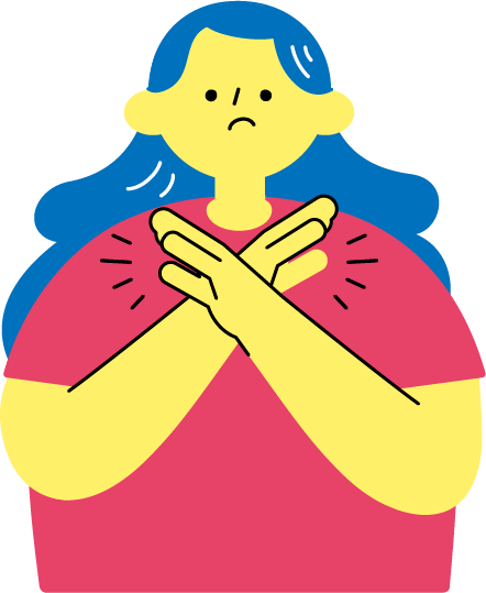 両手でNGサインを作る女性のフリーイラスト（カラフル配色・商用可）