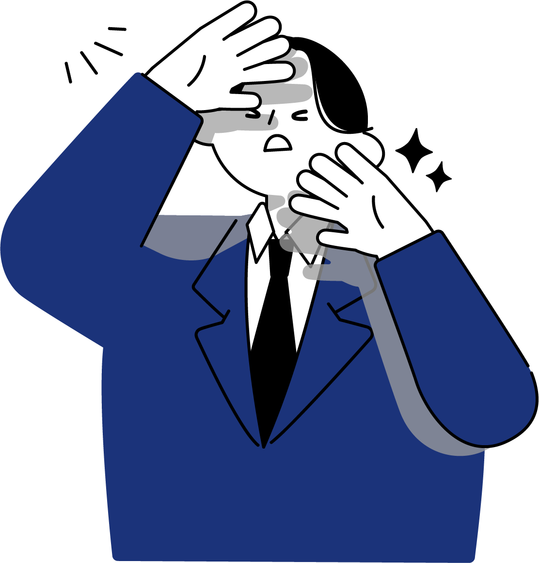 眩しい日差しに顔を覆う男性のフリーイラスト（シンプル配色・商用可）