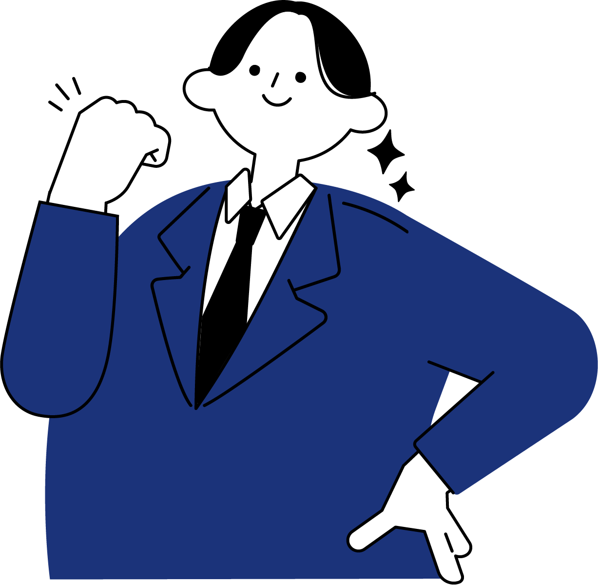 ガッツポーズで気合いを入れる新入社員のフリーイラスト（シンプル配色・商用可）