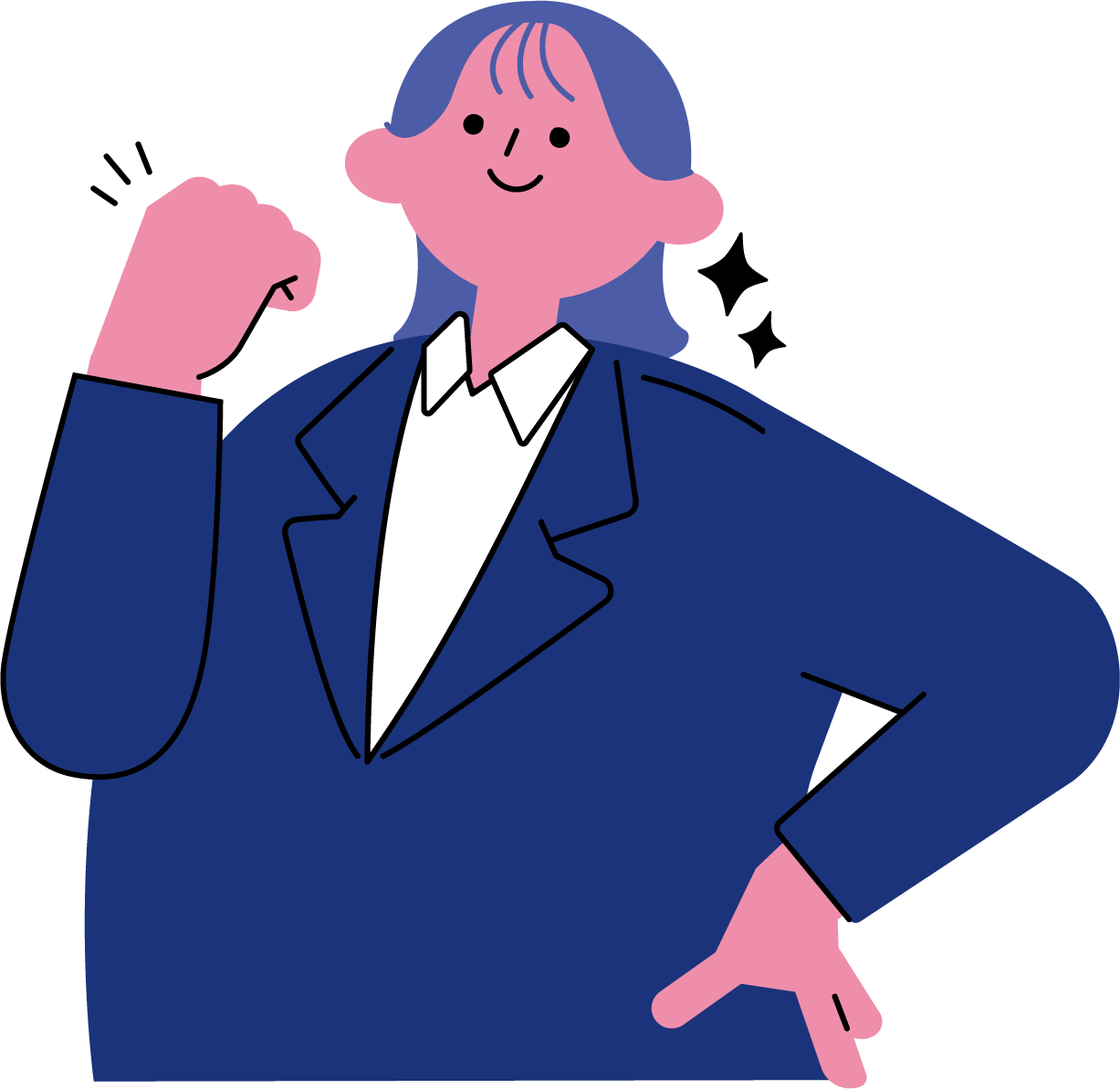 ガッツポーズで気合いを入れる新入社員のフリーイラスト（カラフル配色・商用可）