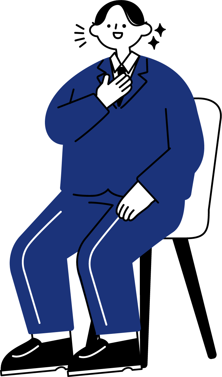 面接でハキハキと話す新卒男性のフリーイラスト（シンプル配色・商用可）