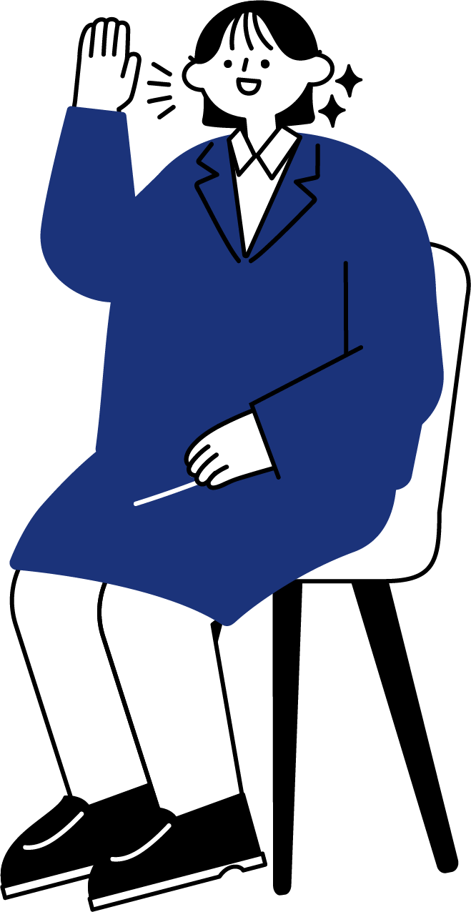 面接で自己PRする新卒女性のフリーイラスト（シンプル配色・商用可）