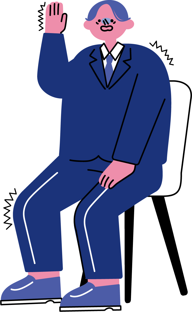 面接で緊張しながら答える新卒男性