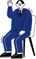 面接で緊張しながら答える新卒男性のフリーイラスト（シンプル配色・商用可）