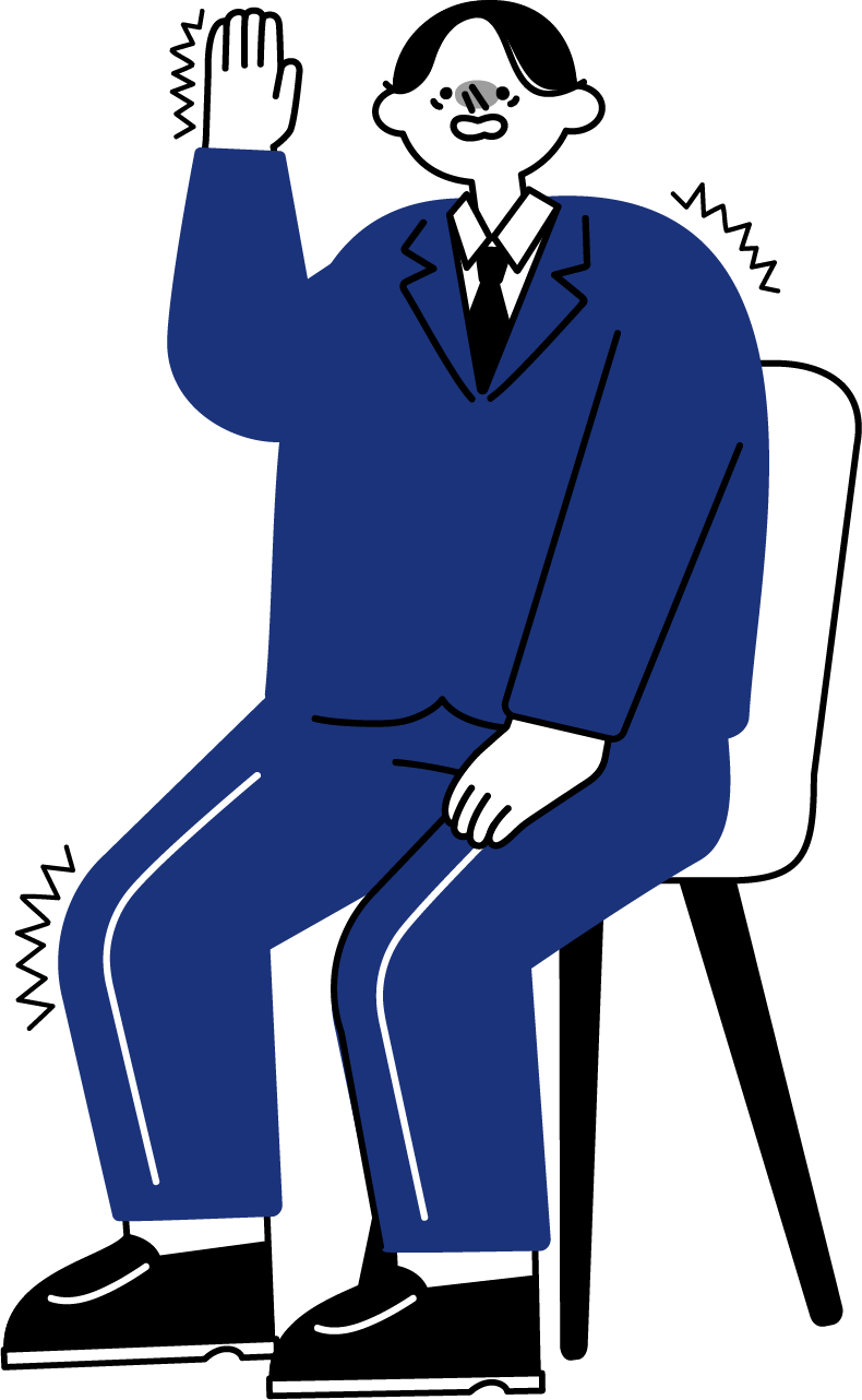 面接で緊張しながら答える新卒男性のフリーイラスト（シンプル配色・商用可）