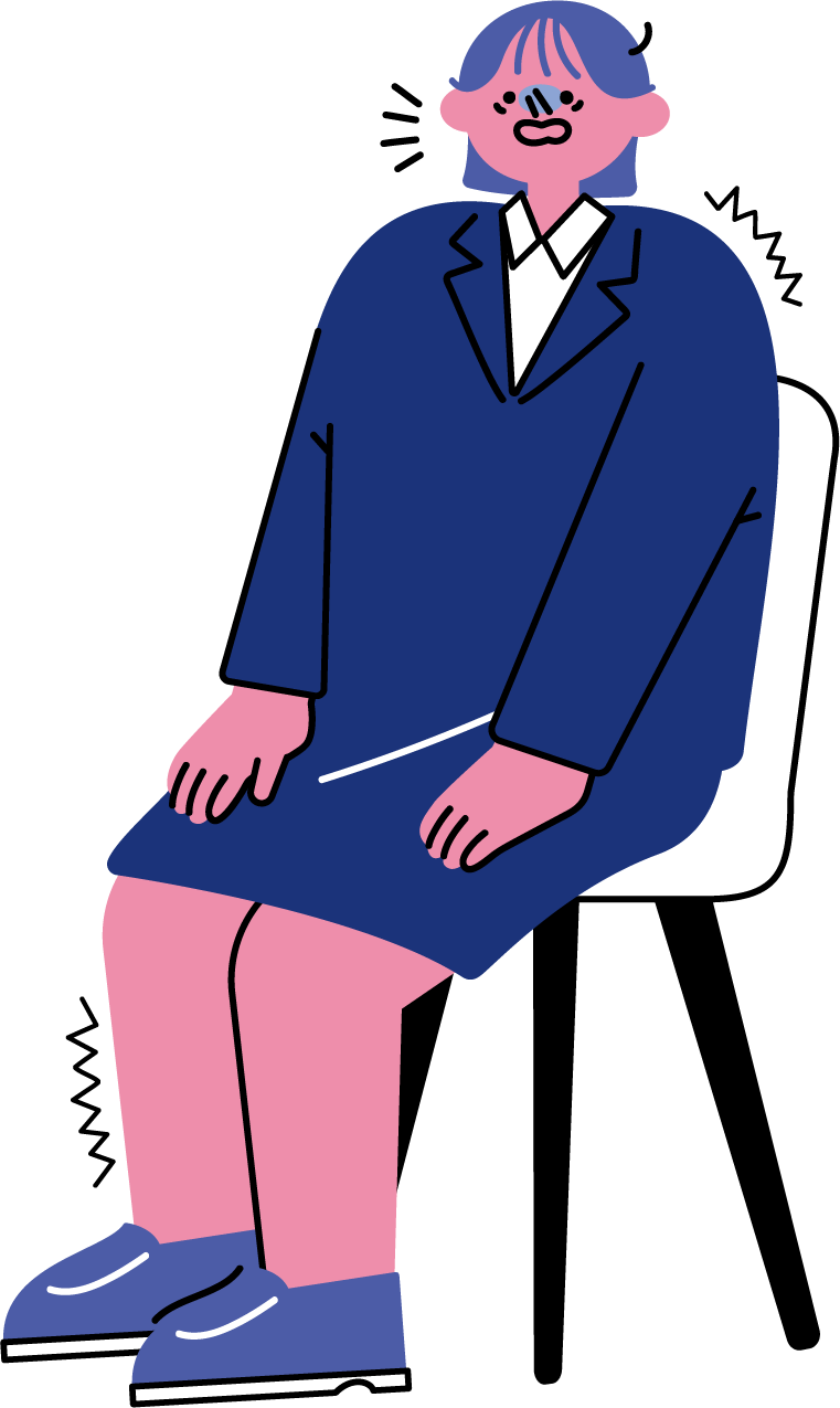 面接で緊張して待つ新卒女性