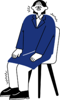 面接で緊張して待つ新卒女性のフリーイラスト（シンプル配色・商用可）