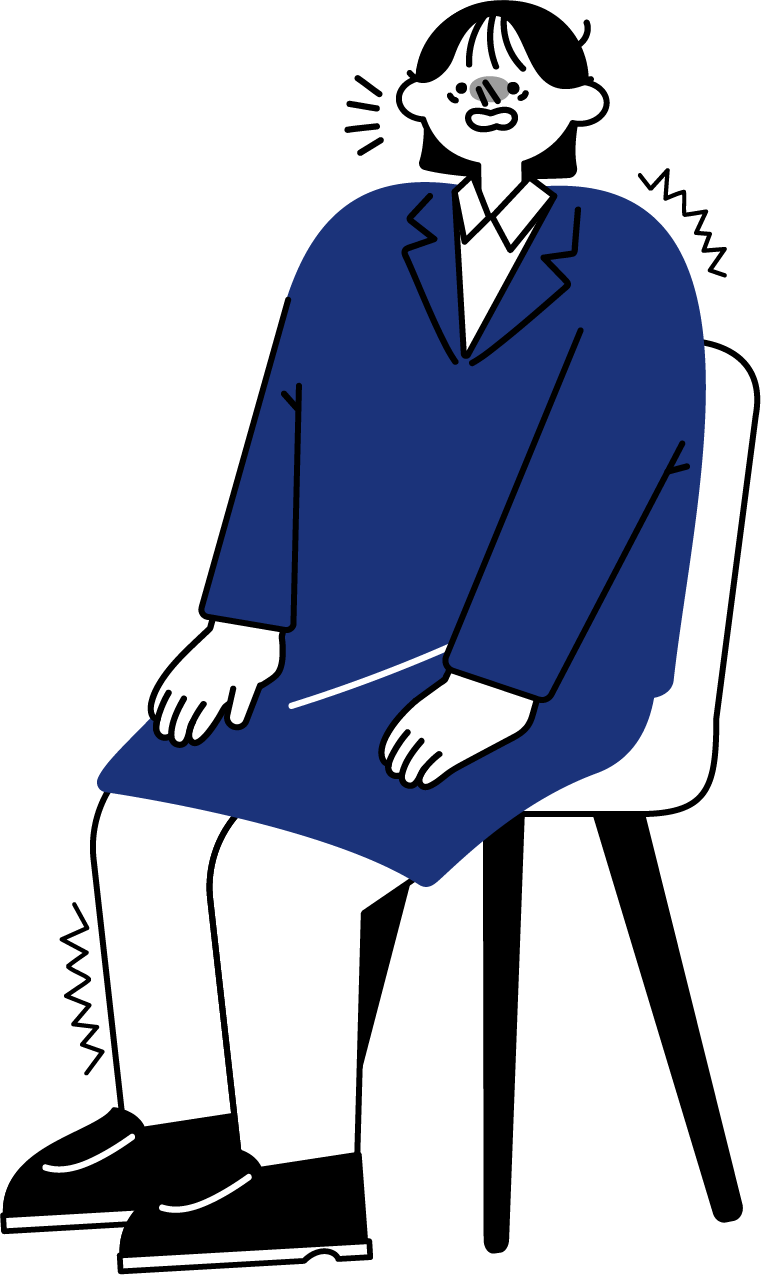 面接で緊張して待つ新卒女性のフリーイラスト（シンプル配色・商用可）