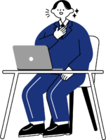 リモート営業をするビジネスマンのフリーイラスト（シンプル配色・商用可）