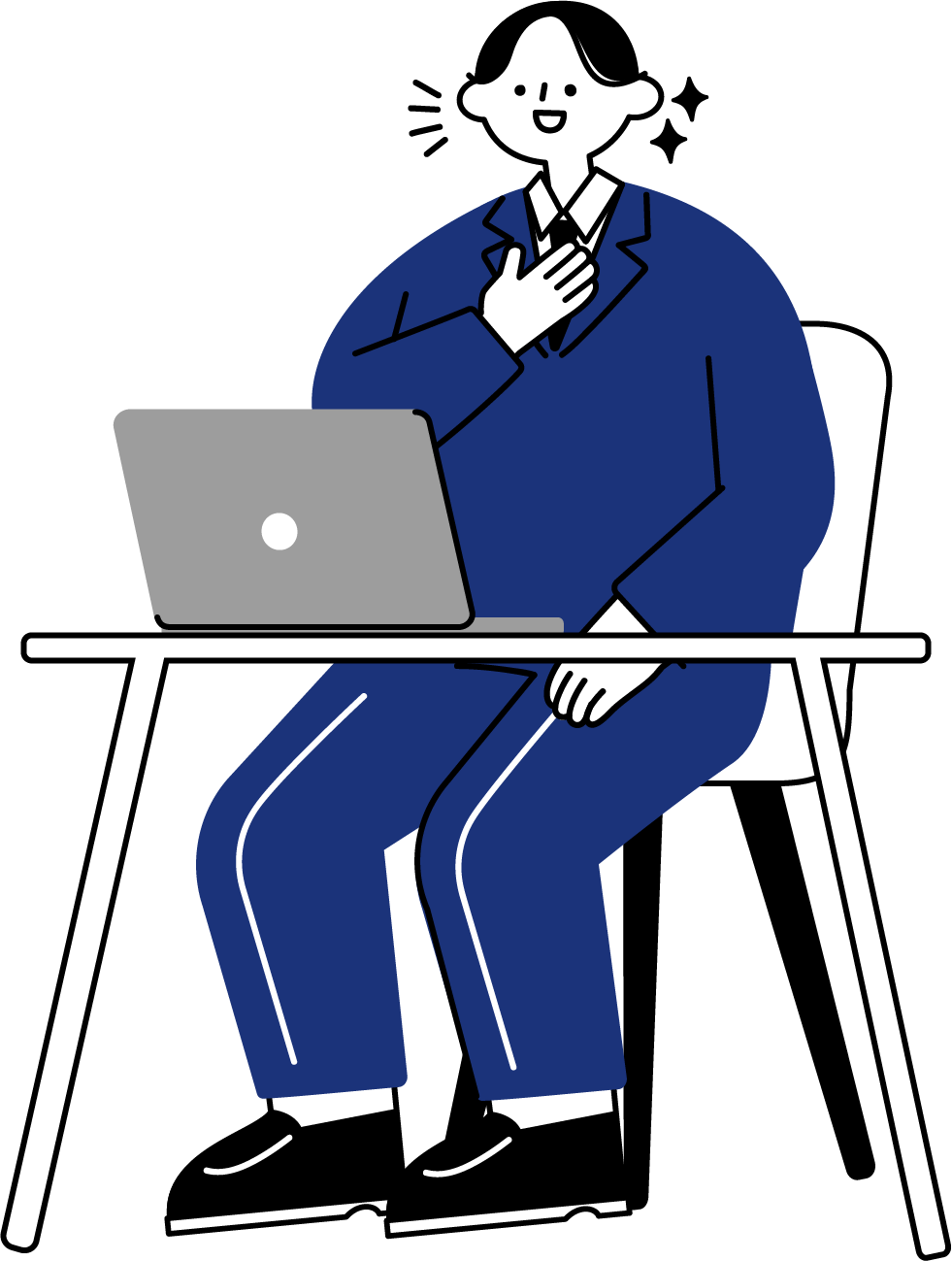 リモート営業をするビジネスマンのフリーイラスト（シンプル配色・商用可）