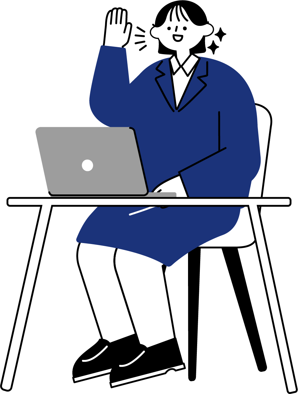 リモート面接を受ける新卒女性のフリーイラスト（シンプル配色・商用可）