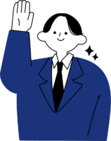 研修で質問する新入社員男性のフリーイラスト（シンプル配色・商用可）