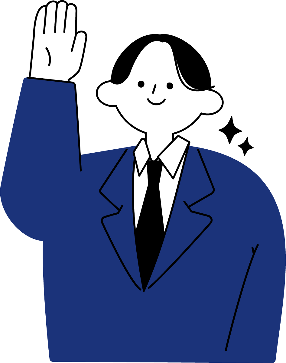 研修で質問する新入社員男性のフリーイラスト（シンプル配色・商用可）