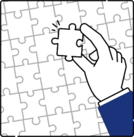 パズルのピースをはめる問題解決のフリーイラスト（シンプル配色・商用可）