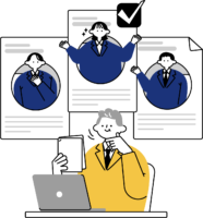 採用候補者を選考する人事担当のフリーイラスト（シンプル配色・商用可）