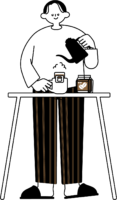 自宅でコーヒーを楽しむ男性のフリーイラスト（シンプル配色・商用可）
