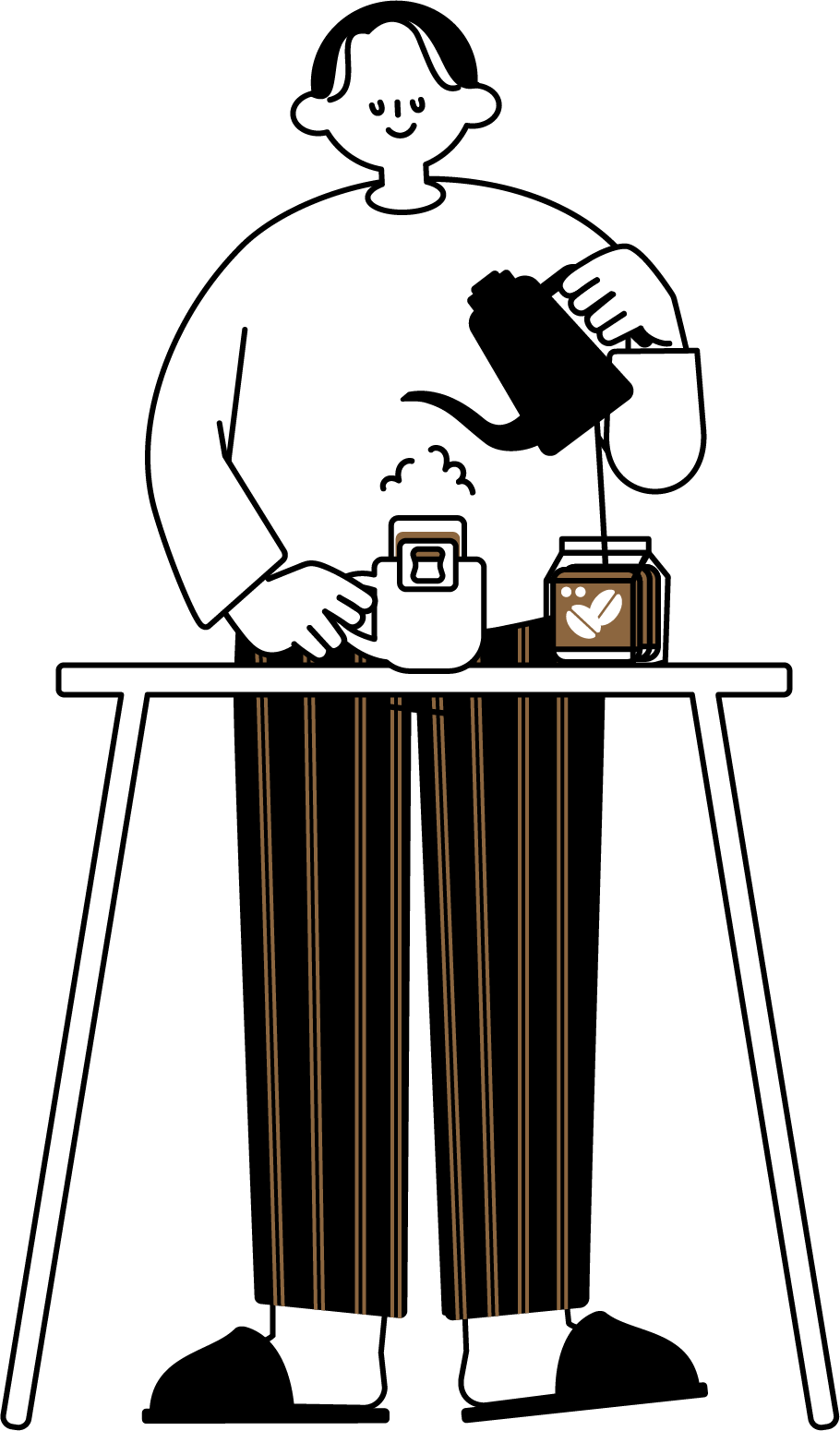 自宅でコーヒーを楽しむ男性のフリーイラスト（シンプル配色・商用可）