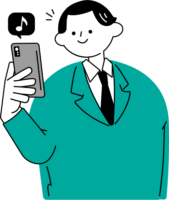 QRコード決済をする男性のフリーイラスト（シンプル配色・商用可）