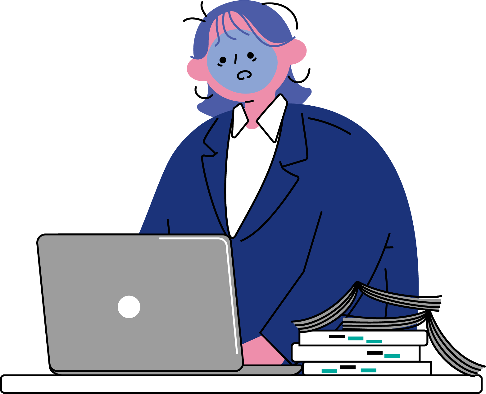 仕事量に圧倒されて困惑する女性