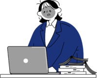 仕事量に圧倒されて困惑する女性のフリーイラスト（シンプル配色・商用可）