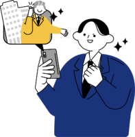 内定通知を受けて喜ぶ男性のフリーイラスト（シンプル配色・商用可）