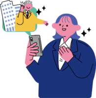 内定通知を受けて喜ぶ女性のフリーイラスト（カラフル配色・商用可）