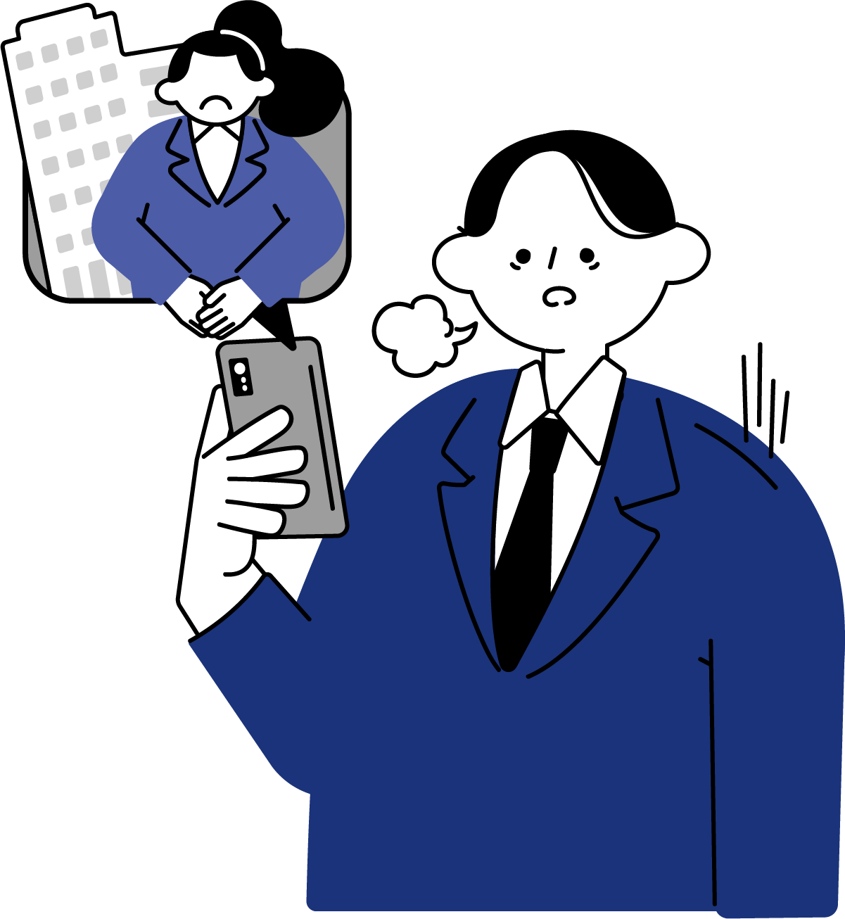 不採用通知にショックを受ける男性のフリーイラスト（シンプル配色・商用可）