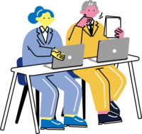 面接官が履歴書を確認するフリーイラスト（カラフル配色・商用可）