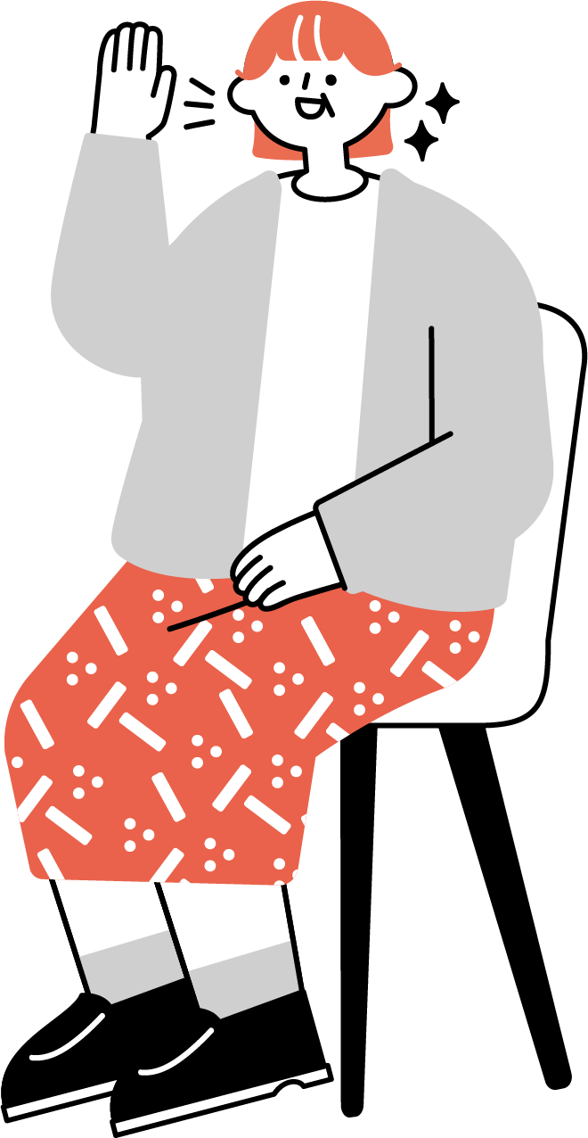 中途採用の面接で挨拶する女性のフリーイラスト（カラフル配色・商用可）