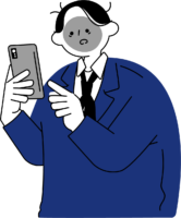 スマホを見てショックを受ける男性のフリーイラスト（シンプル配色・商用可）