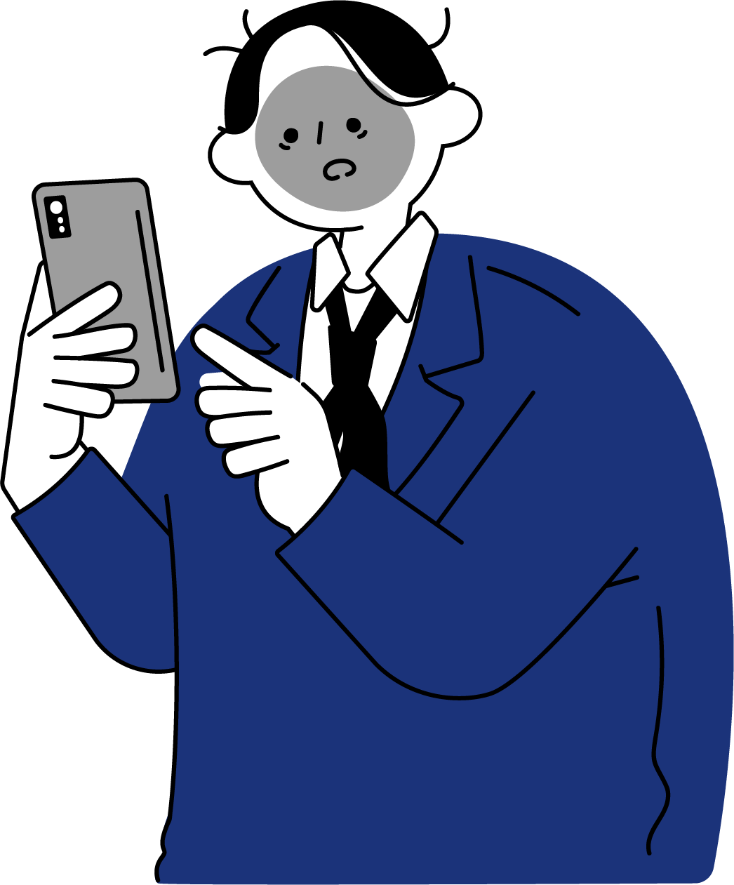 スマホを見てショックを受ける男性のフリーイラスト（シンプル配色・商用可）