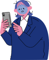 スマホを見てショックを受ける女性のフリーイラスト（カラフル配色・商用可）