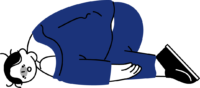 疲れ果てて倒れ込む新卒男性のフリーイラスト（シンプル配色・商用可）