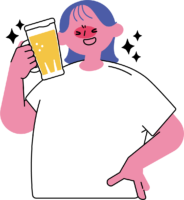 ビールを飲んで至福の表情の女性のフリーイラスト（カラフル配色・商用可）