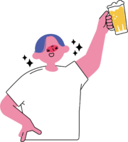 ビールを高く掲げて乾杯する男性のフリーイラスト（シンプル配色・商用可）