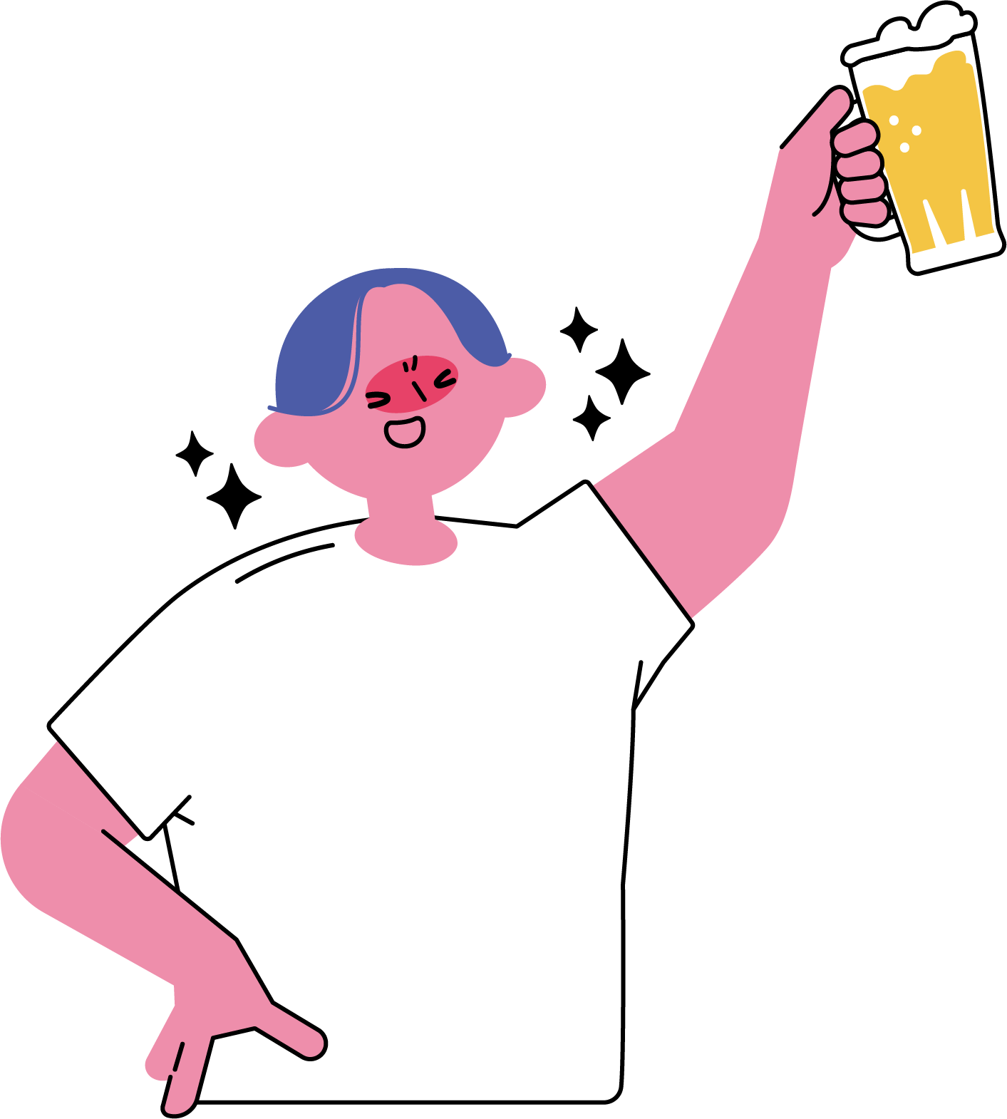 ビールを高く掲げて乾杯する男性のフリーイラスト（シンプル配色・商用可）