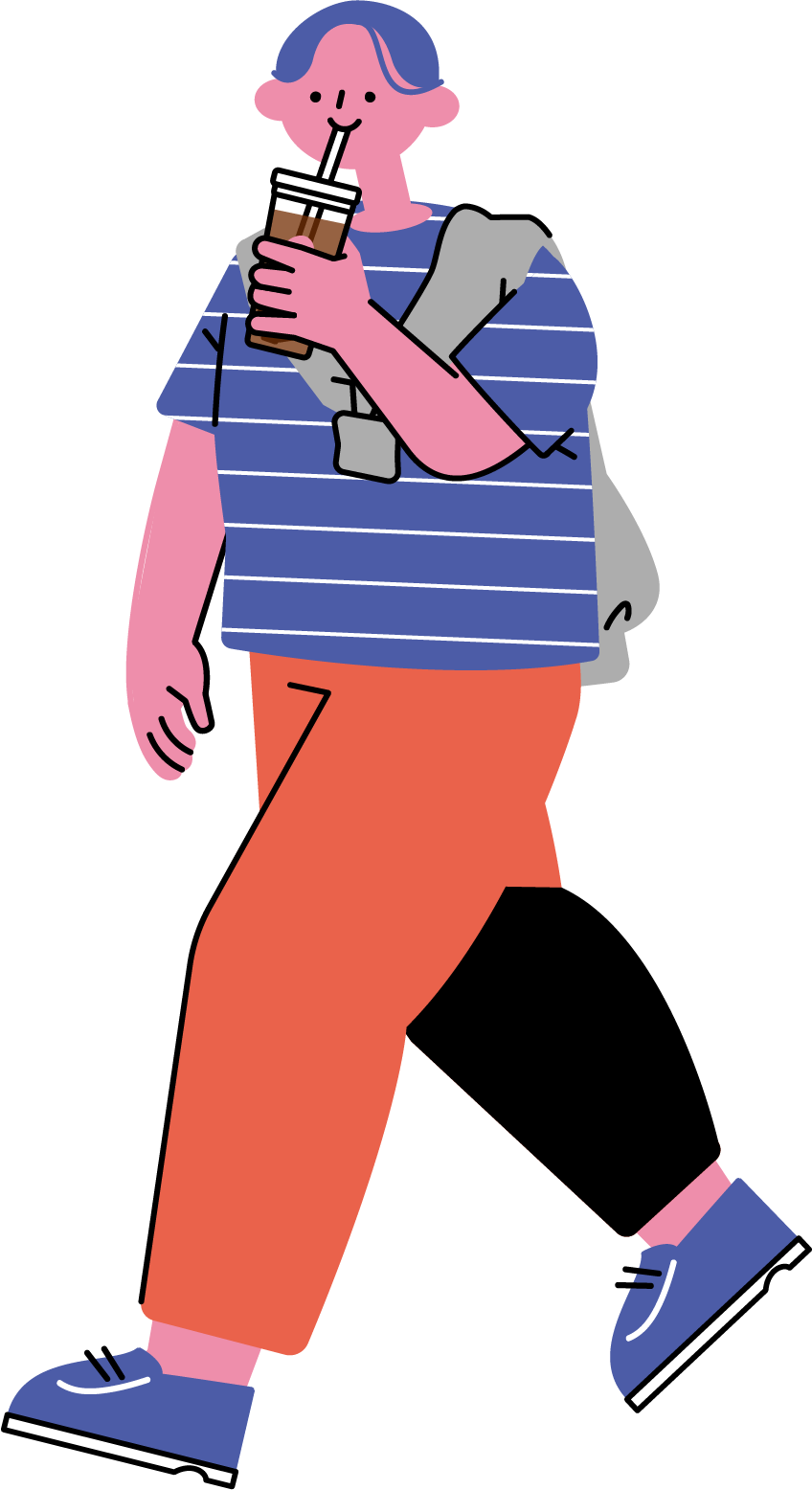 ドリンクを持ってお出かけする男性