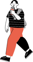 ドリンクを持ってお出かけする男性のフリーイラスト（シンプル配色・商用可）