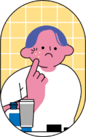 鏡でニキビに気づく男性のフリーイラスト（カラフル配色・商用可）