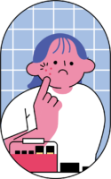 鏡でニキビに気づく女性のフリーイラスト（カラフル配色・商用可）