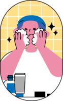 洗顔する男性のフリーイラスト（カラフル配色・商用可）