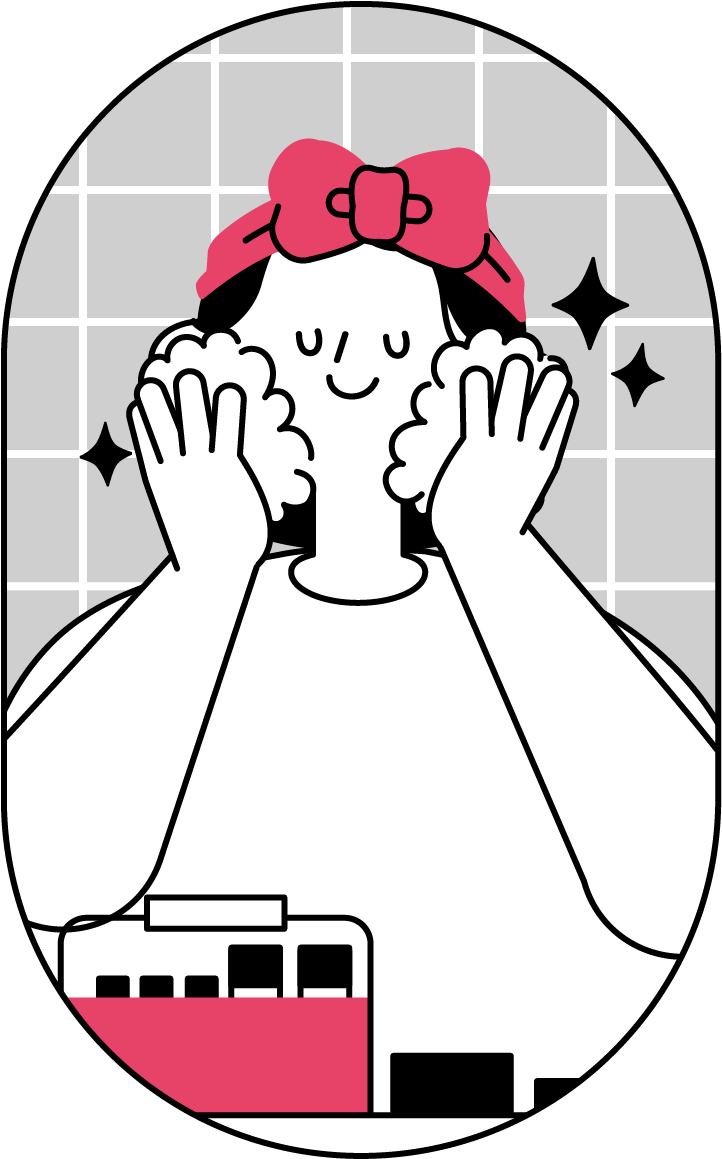 泡立てて洗顔する女性