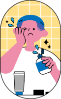 化粧水をつける男性のフリーイラスト（カラフル配色・商用可）