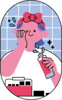 化粧水をつける女性のフリーイラスト（カラフル配色・商用可）