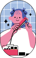 ヘアアイロンで髪をセットする女性のフリーイラスト（カラフル配色・商用可）