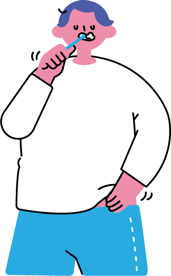 歯磨きをする男性のフリーイラスト（カラフル配色・商用可）