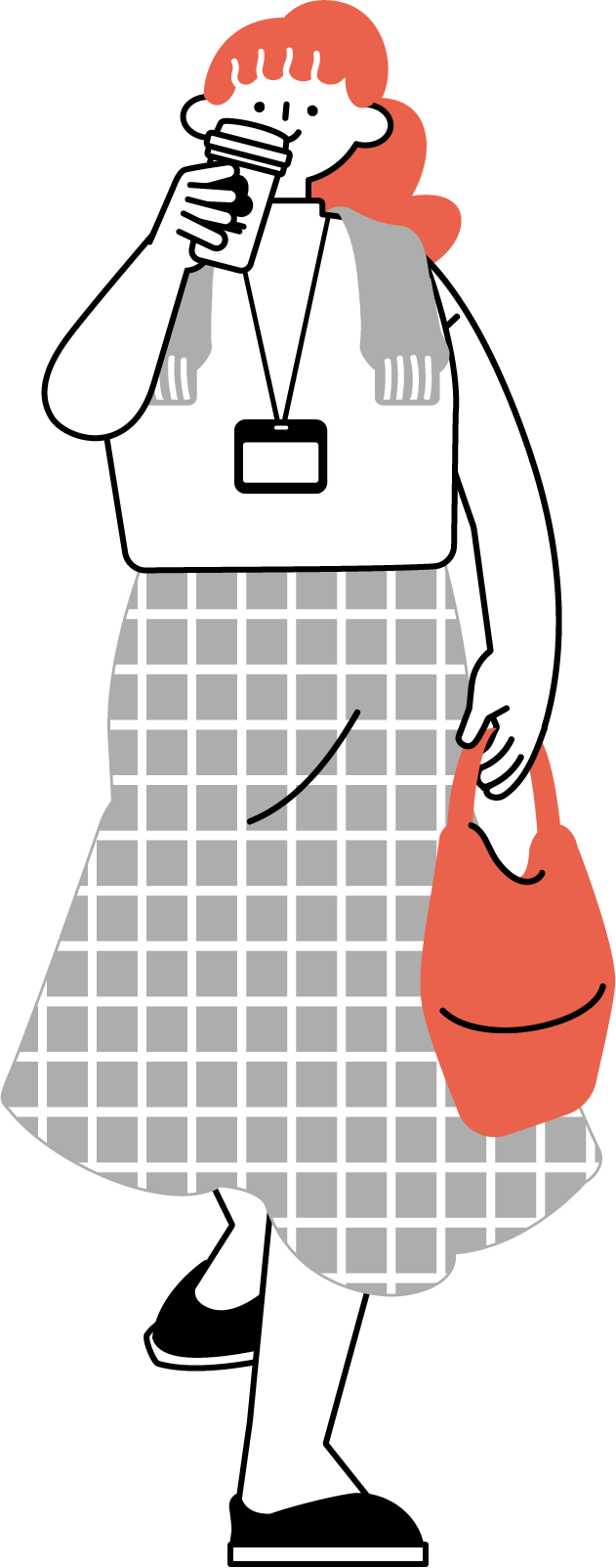 コーヒー飲みながら出勤する女性