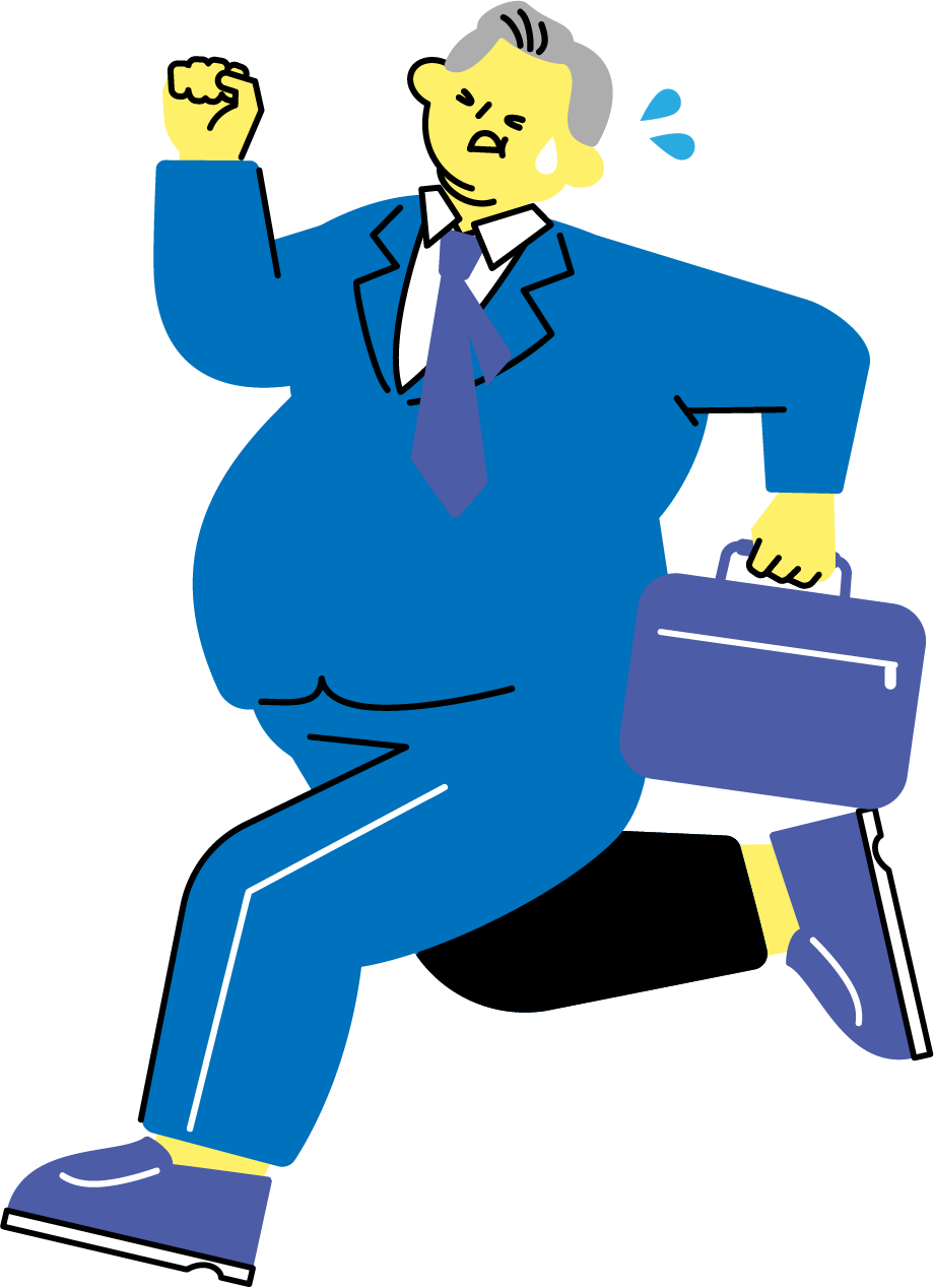 スーツ姿で汗をかきながら走る中年男性