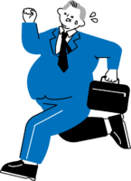 急いで走る中年男性のフリーイラスト（シンプル配色・商用可）