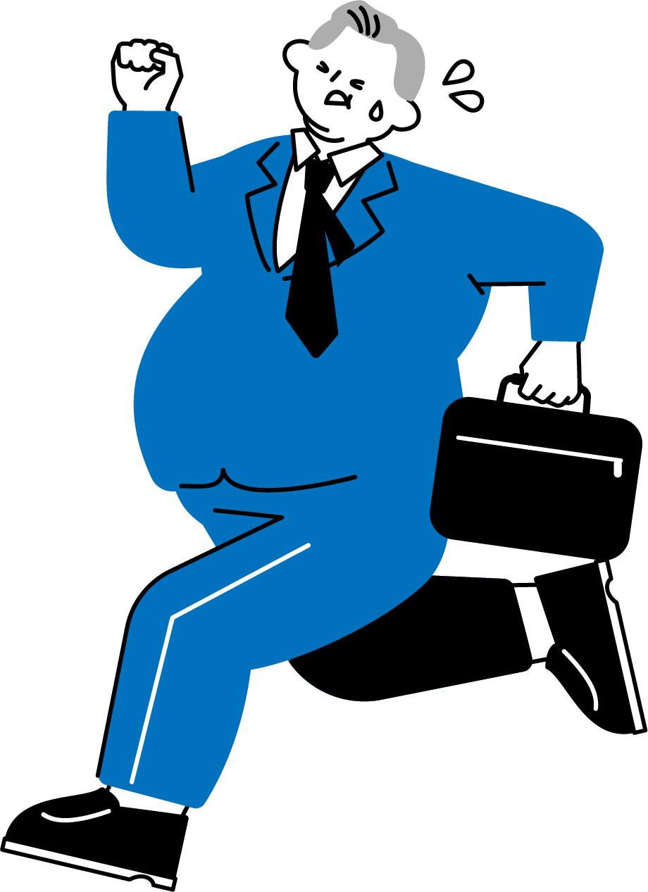 急いで走る中年男性のフリーイラスト（シンプル配色・商用可）